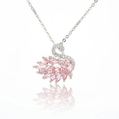 Sweet Minimalist Swan Copper White Gold Plated Zircon Pendant Necklace In Bulk