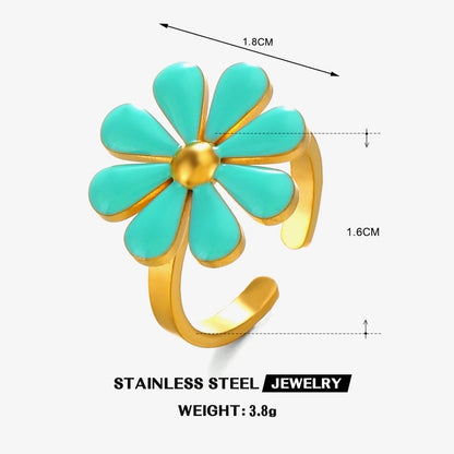 Minimalist Classic Style Flower 304 Stainless Steel Resin 18K Gold Plated Enamel Rings Earrings