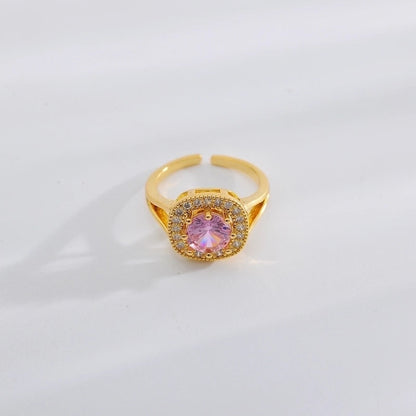 Copper 18K Gold Plated Minimalist Shiny Inlay Square Zircon Rings Earrings Necklace