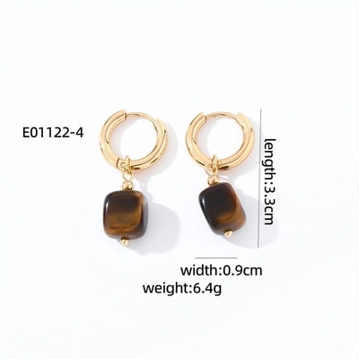 1 Pair Casual Vintage Style Minimalist Square Plating 304 Stainless Steel Natural Stone Gold Plated Drop Earrings