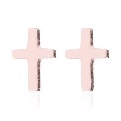 1 Pair Minimalist Cross Plating 304 Stainless Steel 18K Gold Plated Ear Studs