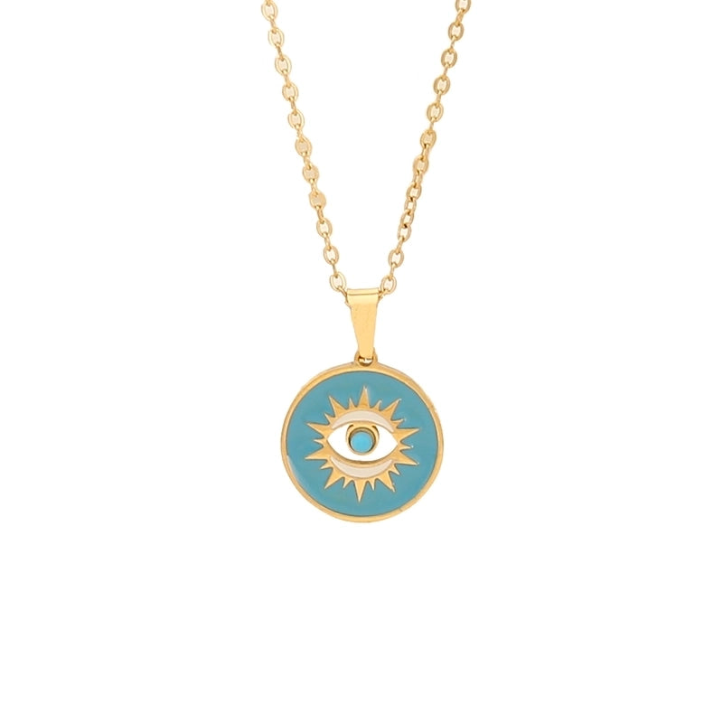 Retro Minimalist Commute Elephant Devil's Eye 304 Stainless Steel 18K Gold Plated Enamel Pendant Necklace
