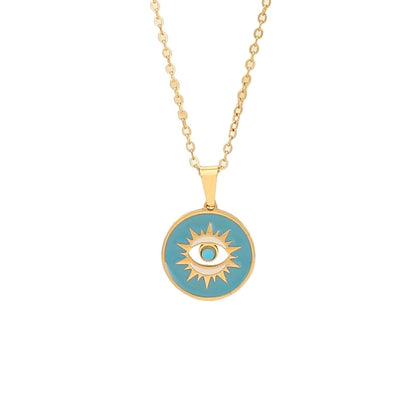 Retro Minimalist Commute Elephant Devil's Eye 304 Stainless Steel 18K Gold Plated Enamel Pendant Necklace