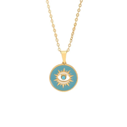 Retro Minimalist Commute Elephant Devil's Eye 304 Stainless Steel 18K Gold Plated Enamel Pendant Necklace