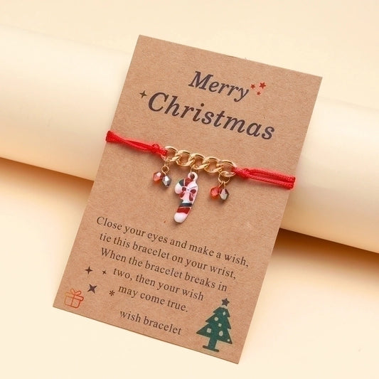 Vintage Style Romantic Artistic Christmas Socks Plaid Alloy Polyester Metal Stoving Varnish Braid Metal Christmas Couple Bracelets