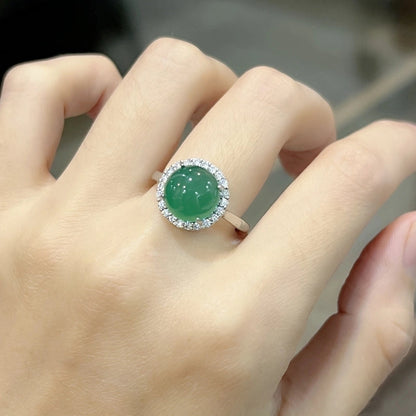 Temperament Fashion Natural Chalcedony Earring Ring Pendant Necklace Jewelry Set High Ice Complete Jade Three-piece Set