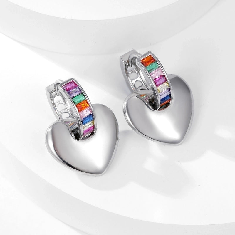 1 Pair Glam Shiny Heart Shape Copper Zircon K Gold Plated Drop Earrings