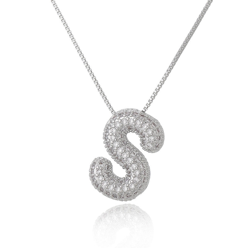 Copper Inlay Letter Zircon Pendant Necklace