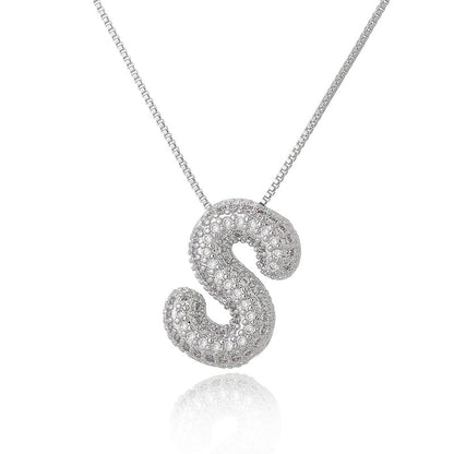 Copper Inlay Letter Zircon Pendant Necklace