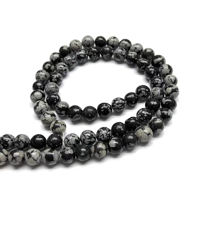 1 Piece Diameter 4mm Diameter 6 Mm Diameter 8mm 1.2-1.5mm Natural Stone Snowflake Obsidian Geometric Polished Beads