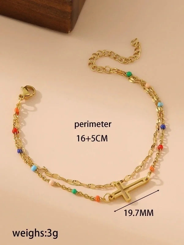 Casual IG Style Cross Heart Shape 304 Stainless Steel 18K Gold Plated Resin Stainless Steel Bracelets In Bulk