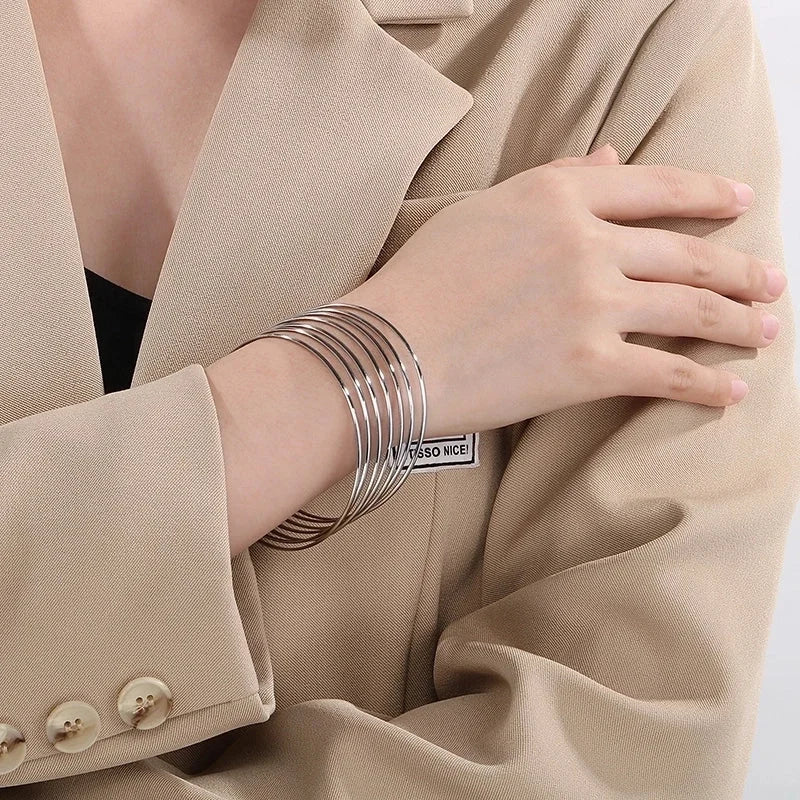 Minimalist Round 304 Stainless Steel 18K Gold Plated Bangle In Bulk