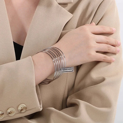 Minimalist Round 304 Stainless Steel 18K Gold Plated Bangle In Bulk