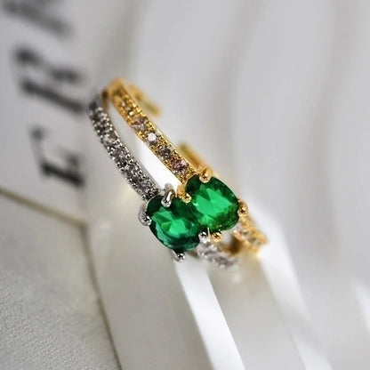 Copper Gold Plated Minimalist Inlay Rectangle Zircon Open Rings