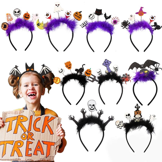 Halloween Pumpkin Cat Bat Felt Feather Masquerade Party Hair Band Costume Props