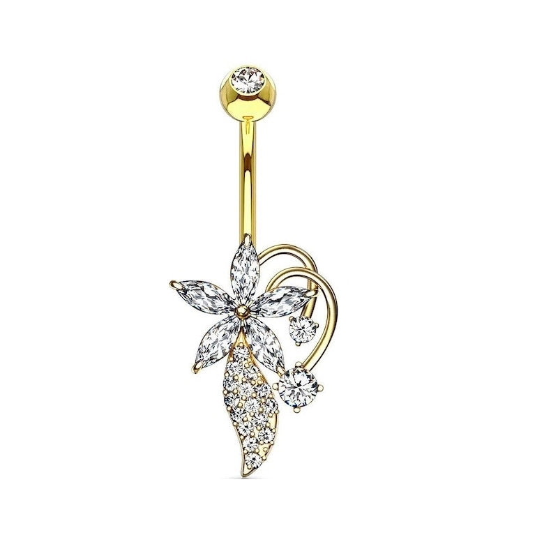 1 Piece Belly Rings Minimalist Moon 316 Stainless Steel Inlay Zircon