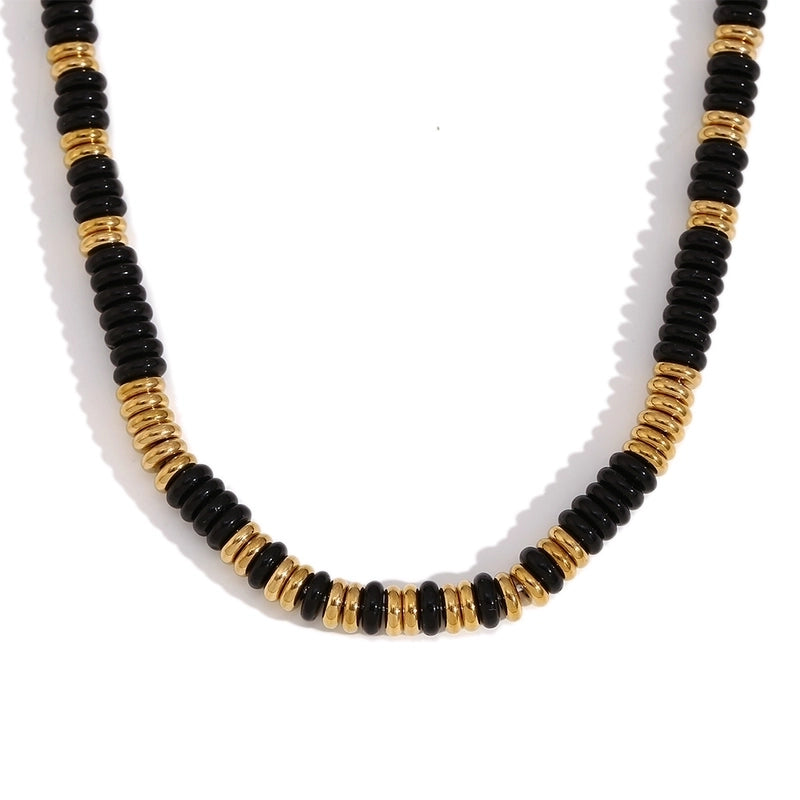 Retro Ethnic Style Geometric Stainless Steel Natural Stone 18K Gold Plated Necklace In Bulk