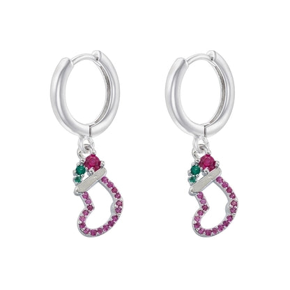 1 Pair Christmas Elegant Romantic Christmas Hat Christmas Tree Santa Claus Inlay Copper Zircon 18K Gold Plated Drop Earrings