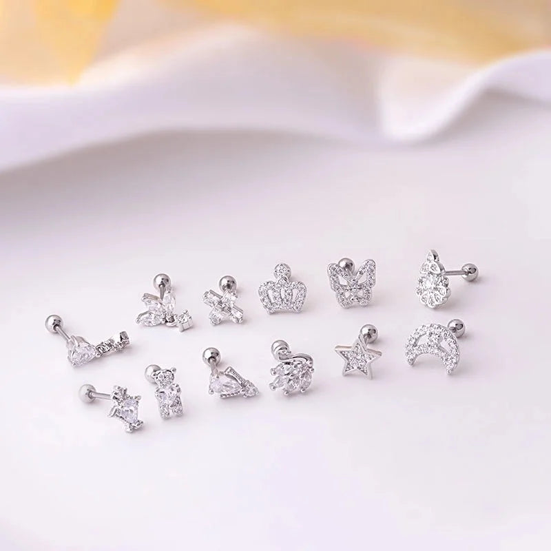 Ear Cartilage Rings & Studs Fashion Crown 316L Stainless Steel Copper Plating