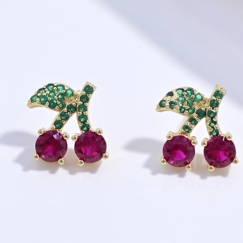 1 Pair Casual Sweet Minimalist Ice Cream Cherry Pineapple Enamel Copper Zircon 18K Gold Plated Ear Studs