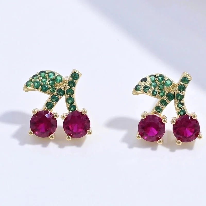 1 Pair Casual Sweet Minimalist Ice Cream Cherry Pineapple Enamel Copper Zircon 18K Gold Plated Ear Studs