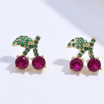 1 Pair Casual Sweet Minimalist Ice Cream Cherry Pineapple Enamel Copper Zircon 18K Gold Plated Ear Studs