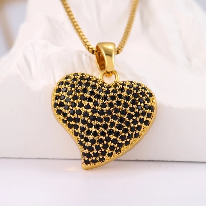 Hip-Hop Minimalist Shiny Heart Shape 304 Stainless Steel Copper Zircon 18K Gold Plated Inlay Pendant Necklace