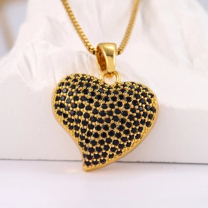 Hip-Hop Minimalist Shiny Heart Shape 304 Stainless Steel Copper Zircon 18K Gold Plated Inlay Pendant Necklace