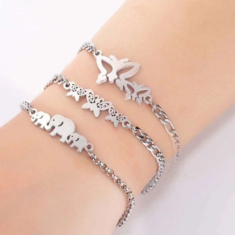 Fashion Butterfly Elephant Stainless Steel Plating Bracelets