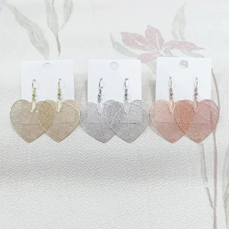 1 Pair Casual Minimalist Leaf Plating Hollow Out Carving Copper Drop Earrings