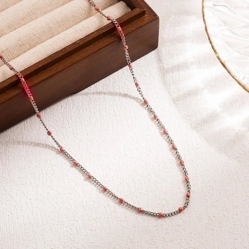 Casual Vacation Round Stainless Steel Enamel 18k Gold Plated Necklace