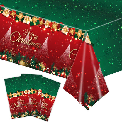 3 Pieces Christmas Tablecloth Holiday Party Tablecloth Christmas Tree Tablecloth Red And Green Christmas Theme Tablecloth Table Cover