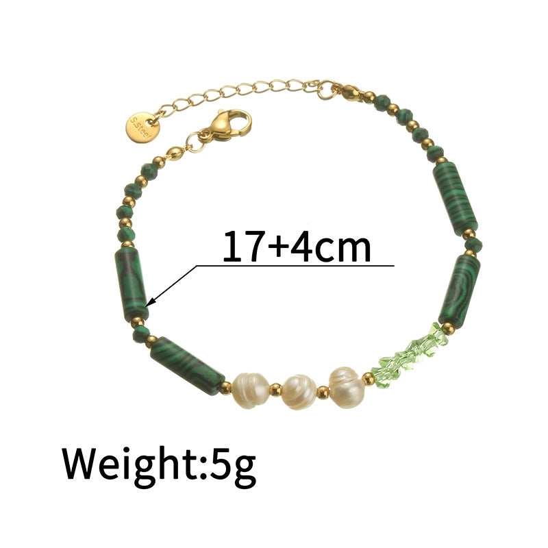 Minimalist Classic Style Round 304 Stainless Steel Natural Stone Bracelets