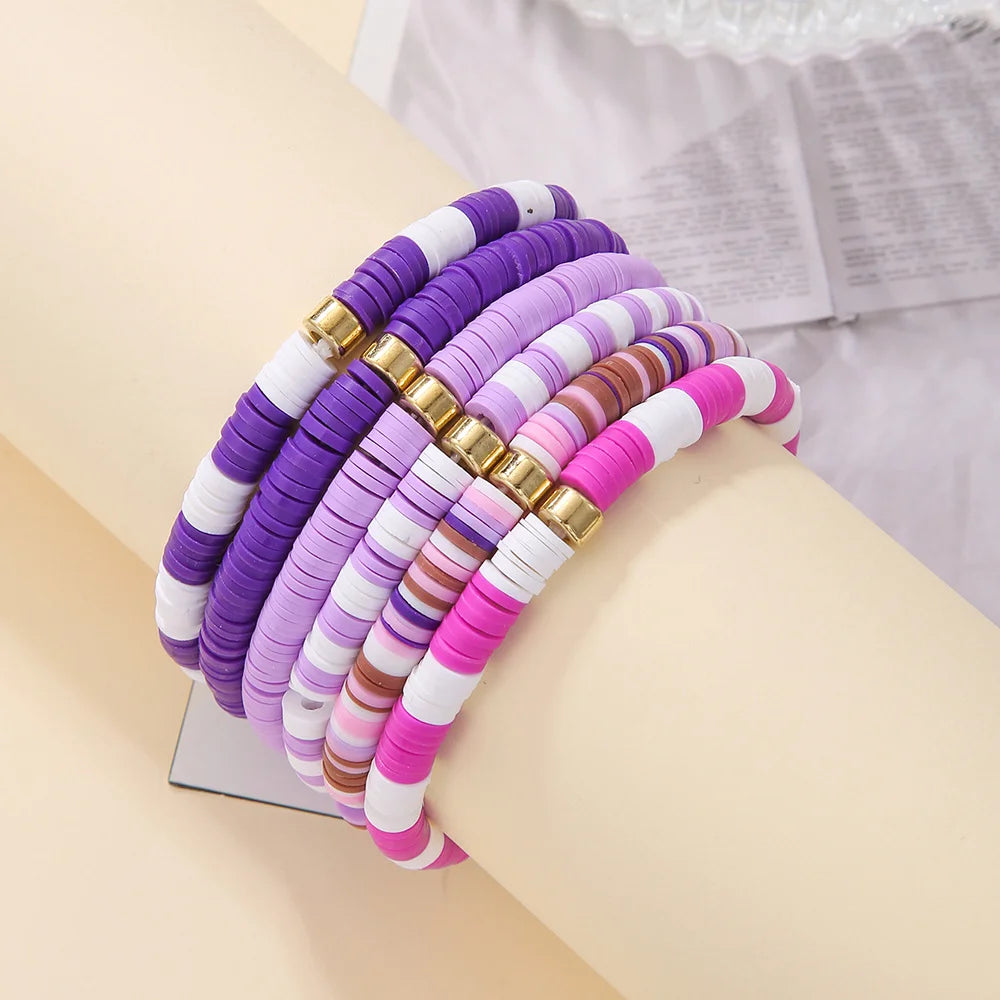 2 Sets Bohemian Colorful Soft Clay Bracelet Halloween Beaded Bracelet 6-piece Set