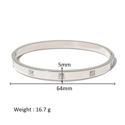 Minimalist Shiny Solid Color 316L Stainless Steel 18K Gold Plated Zircon Bangle In Bulk