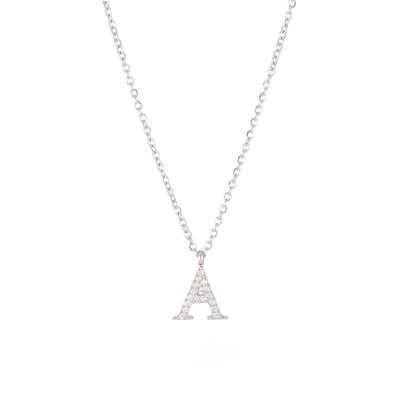 Minimalist Letter 304 Stainless Steel Zircon 16K Gold Plated White Gold Plated Plating Inlay Pendant Necklace