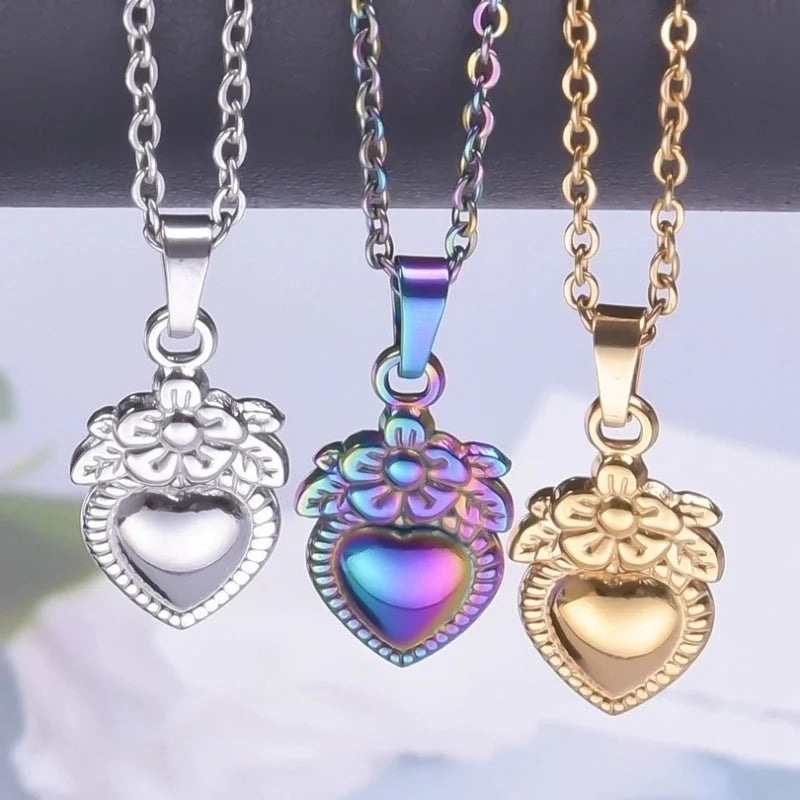 Casual Heart Shape Flower 304 Stainless Steel 18K Gold Plated Pendant Necklace Necklace Pendant