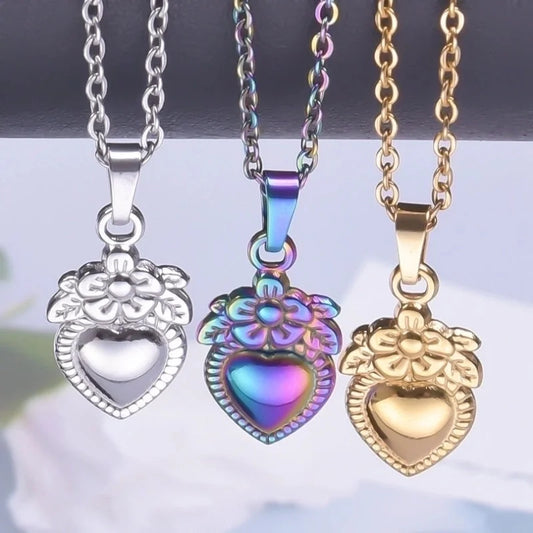 Casual Heart Shape Flower 304 Stainless Steel 18K Gold Plated Pendant Necklace Necklace Pendant