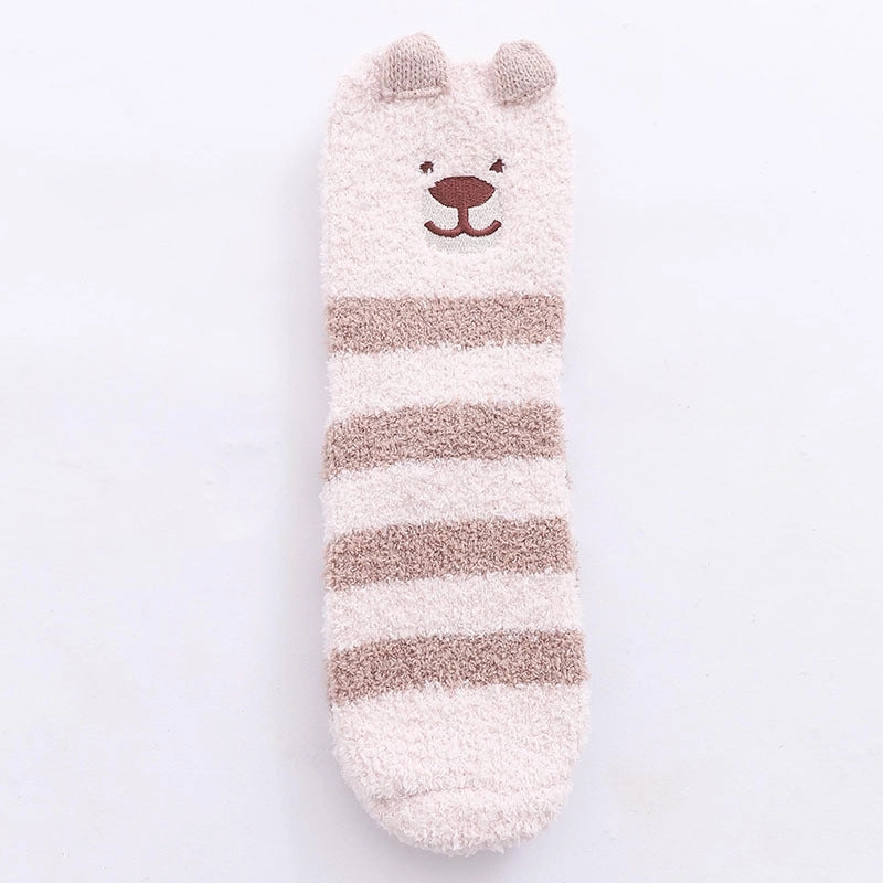 29 Cartoon Straight Embroidered Three-dimensional Animal Coral Fleece Christmas Warm Home Floor Socks Half Velvet Tube Socks