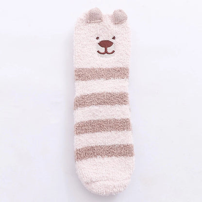 29 Cartoon Straight Embroidered Three-dimensional Animal Coral Fleece Christmas Warm Home Floor Socks Half Velvet Tube Socks