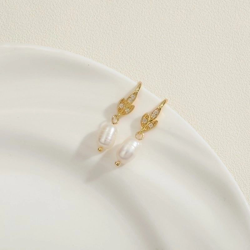 1 Pair Sweet Minimalist Water Droplets Plating Inlay Freshwater Pearl Copper Zircon 14k Gold Plated Ear Hook