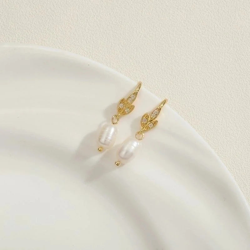 1 Pair Sweet Minimalist Water Droplets Plating Inlay Freshwater Pearl Copper Zircon 14k Gold Plated Ear Hook