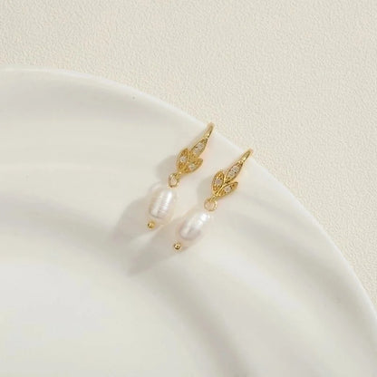1 Pair Sweet Minimalist Water Droplets Plating Inlay Freshwater Pearl Copper Zircon 14k Gold Plated Ear Hook