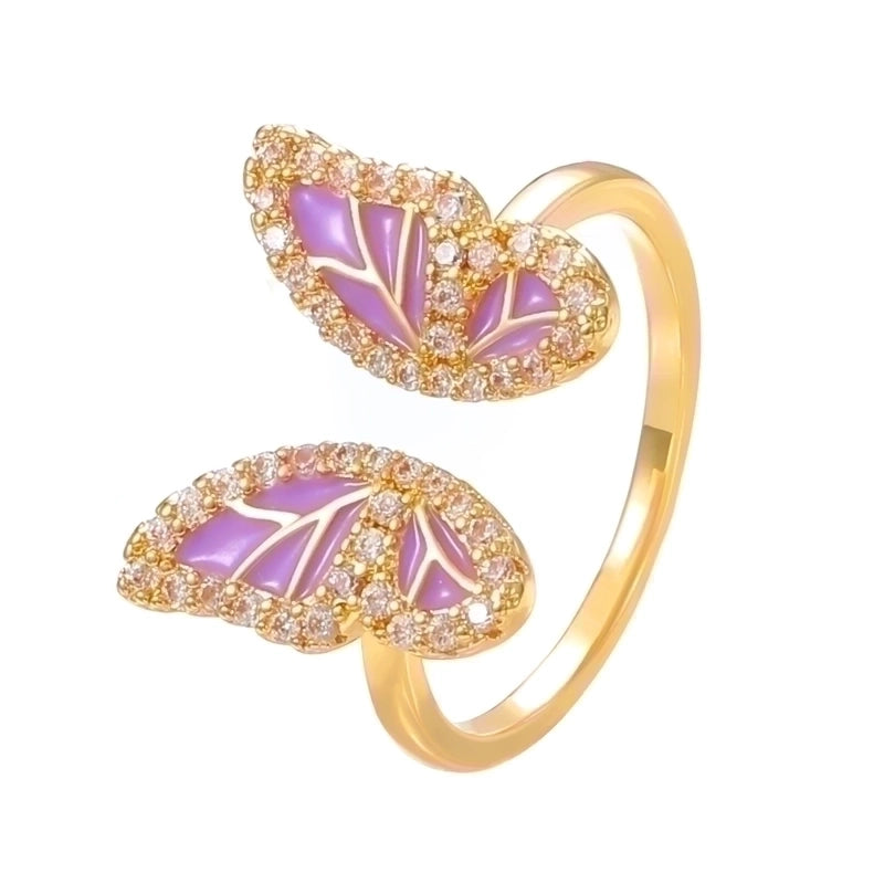 Ig Style Basic Geometric Butterfly Copper Plating Inlay Zircon 14k Gold Plated Open Rings