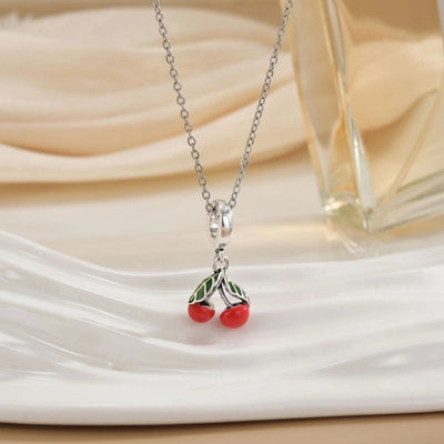 Minimalist Cherry Titanium Steel Plating Pendant Necklace