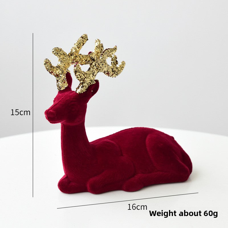 Christmas Reindeer Ornament Christmas Tree Decoration Hanging Decoration Glitter Wine Red Flocked Reindeer Pendant