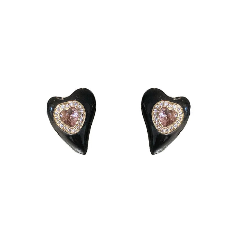 Moderate Luxury Heart Heart Metal Oil Dripping Earrings