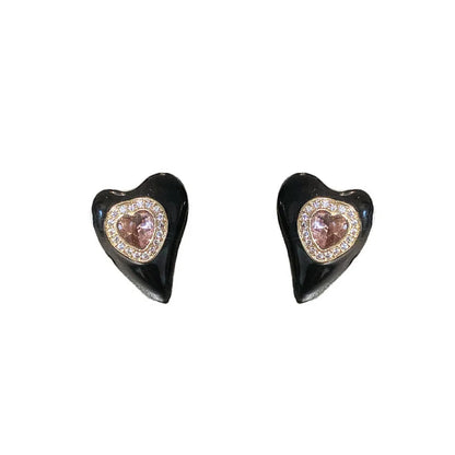 Moderate Luxury Heart Heart Metal Oil Dripping Earrings