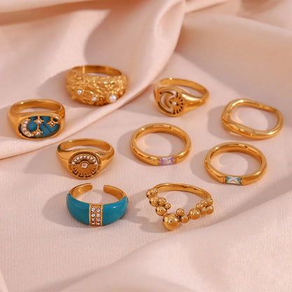 Women Fashion Circle Geometric Stainless Steel 18K Gold Plated Rings