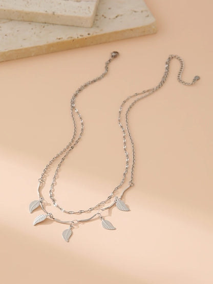 Lady Classic Style IG Style Cross Star Leaves 304 Stainless Steel 18K Gold Plated Double Layer Necklaces